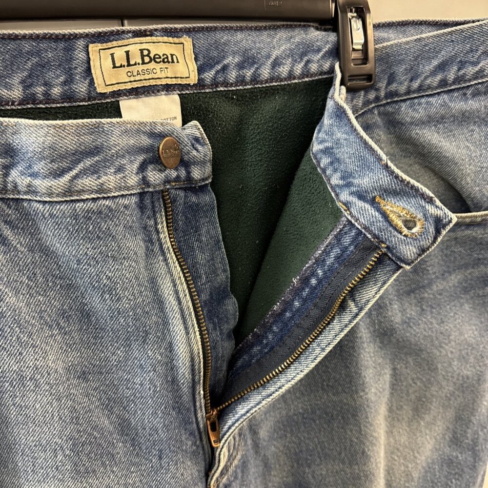 LL Bean Men's 40x30 Double Relaxed Fit Fleece Lined Blue Jeans Vintage (N8) - Picture 6 of 15